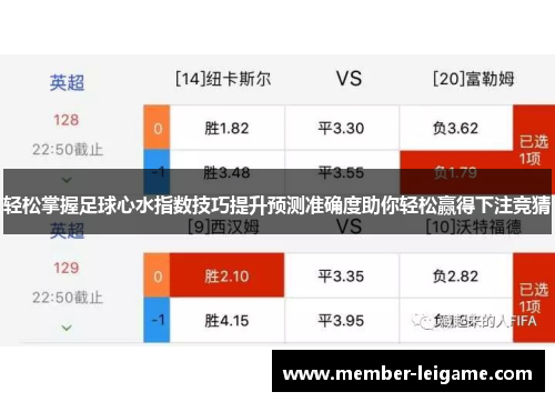 轻松掌握足球心水指数技巧提升预测准确度助你轻松赢得下注竞猜